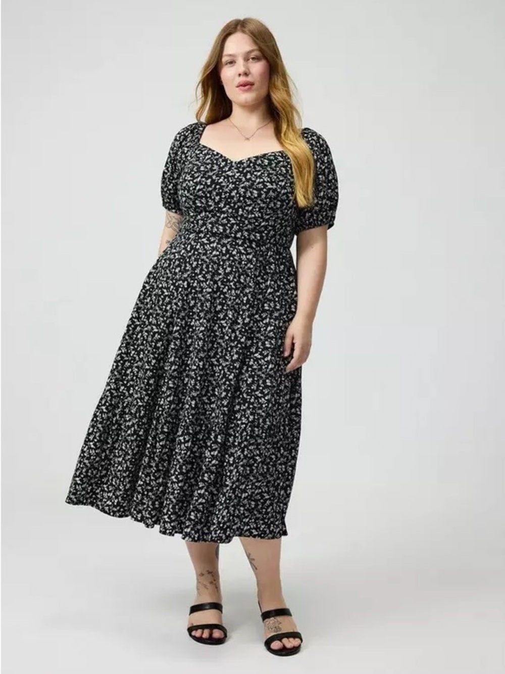 Torrid Midi Dress Black White Floral NWT New 4X Challis Puff Sleeve Nelly Tiered